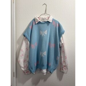 Vintage Land'n Sea Sz L Sweater Vest Baby Blue Bows, Pink And White Allana USA